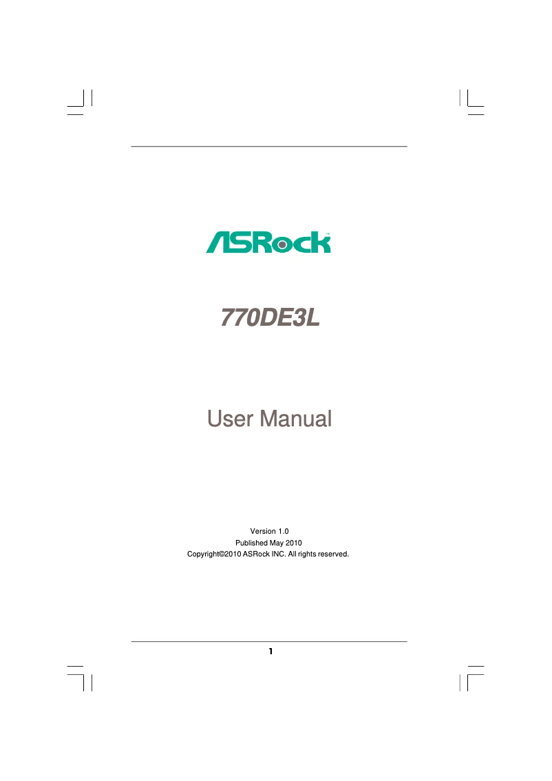 Page n°1 - Manuel utilisateur Asrock 770DE3L