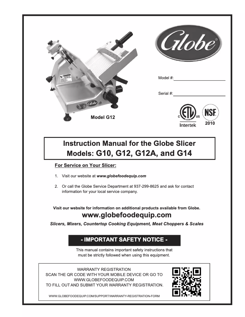 Page n°1 - Manuel utilisateur Globe G12