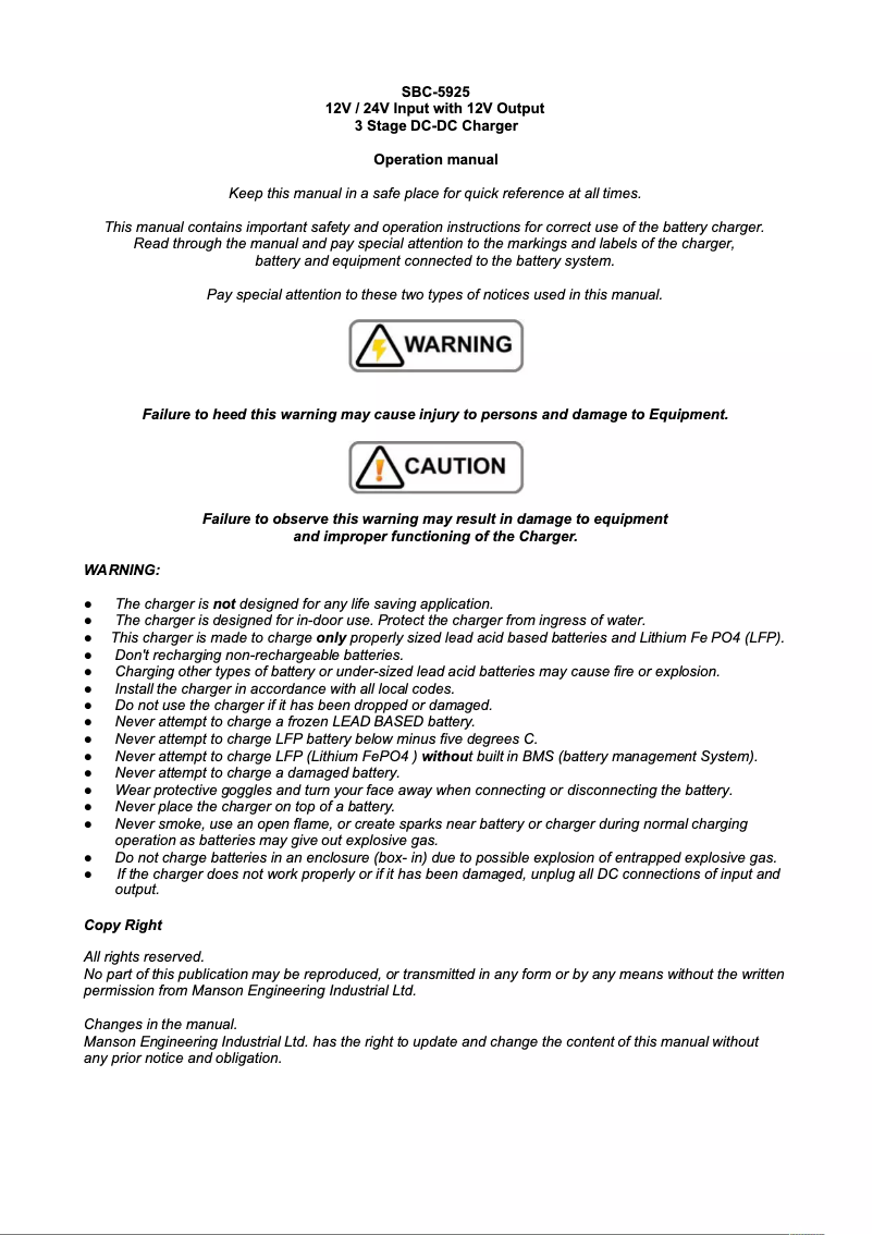 Page n°1 - Manuel utilisateur Manson SBC-5925