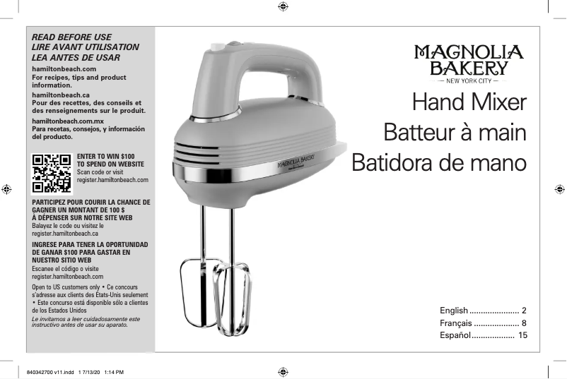 Page 1 de la notice Manuel utilisateur Hamilton Beach 62601