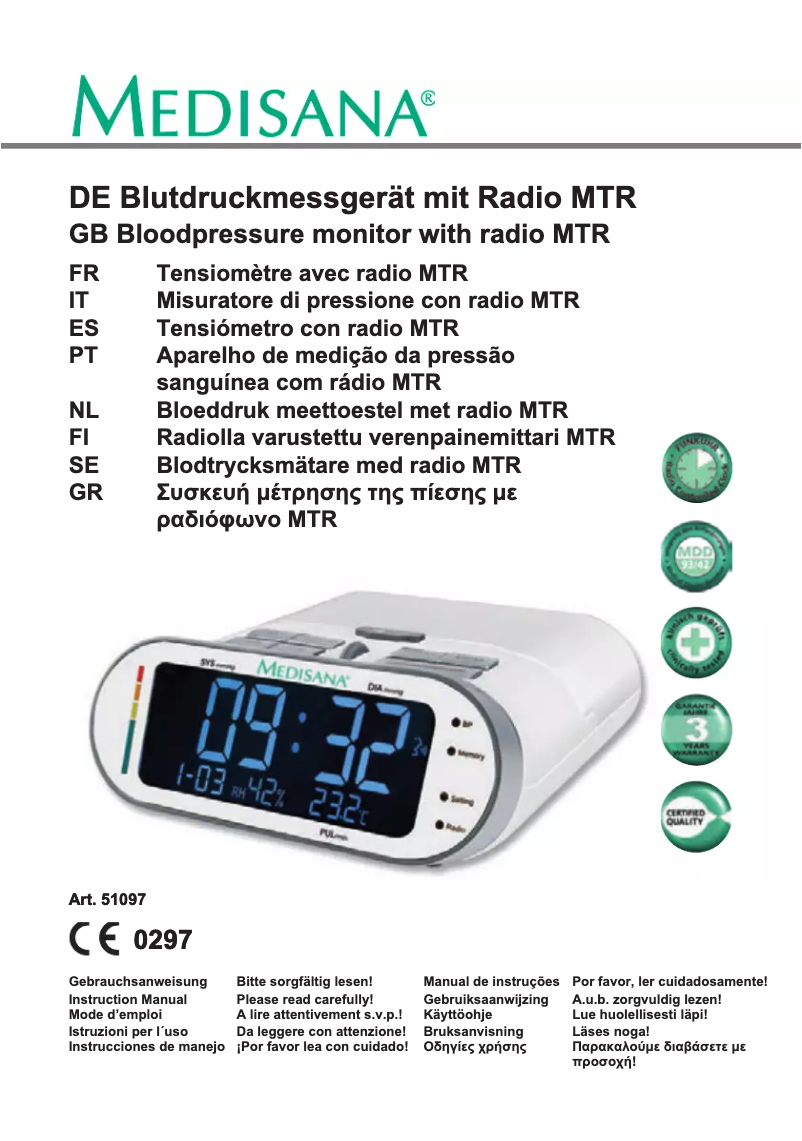 Page 1 de la notice Manuel utilisateur Medisana MTR