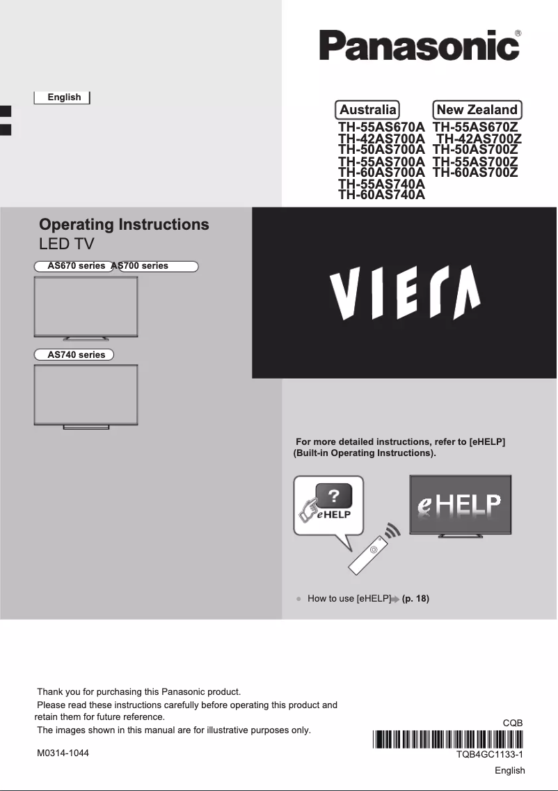 Page 1 de la notice Manuel utilisateur Panasonic TH-50AS700Z