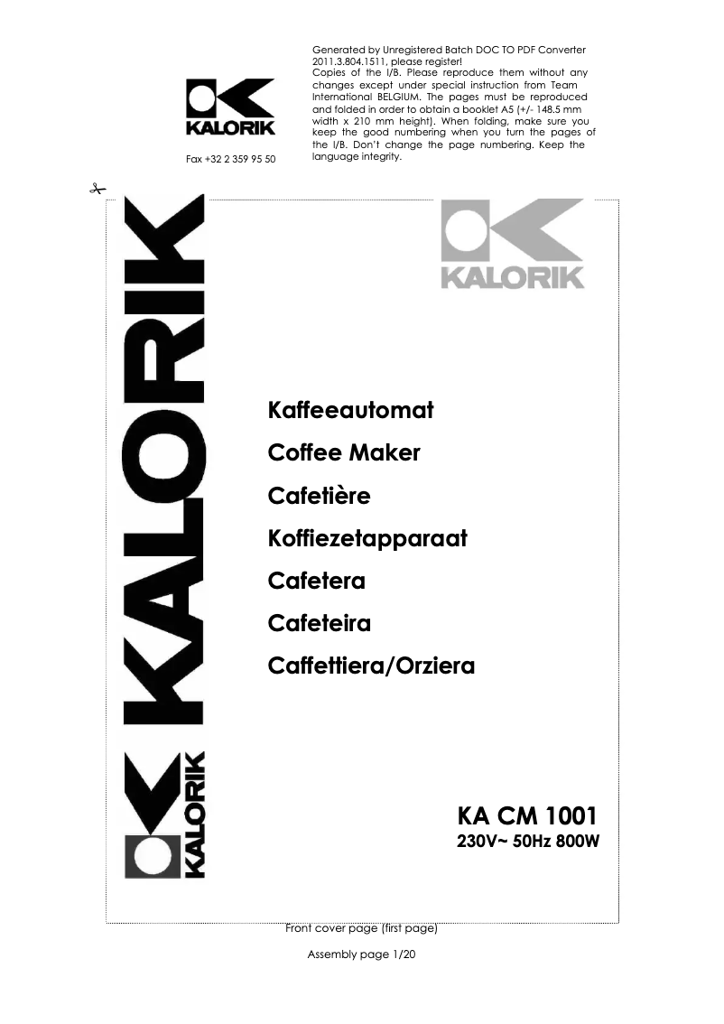 Page n°1 - Manuel utilisateur Kalorik KA CM 1001