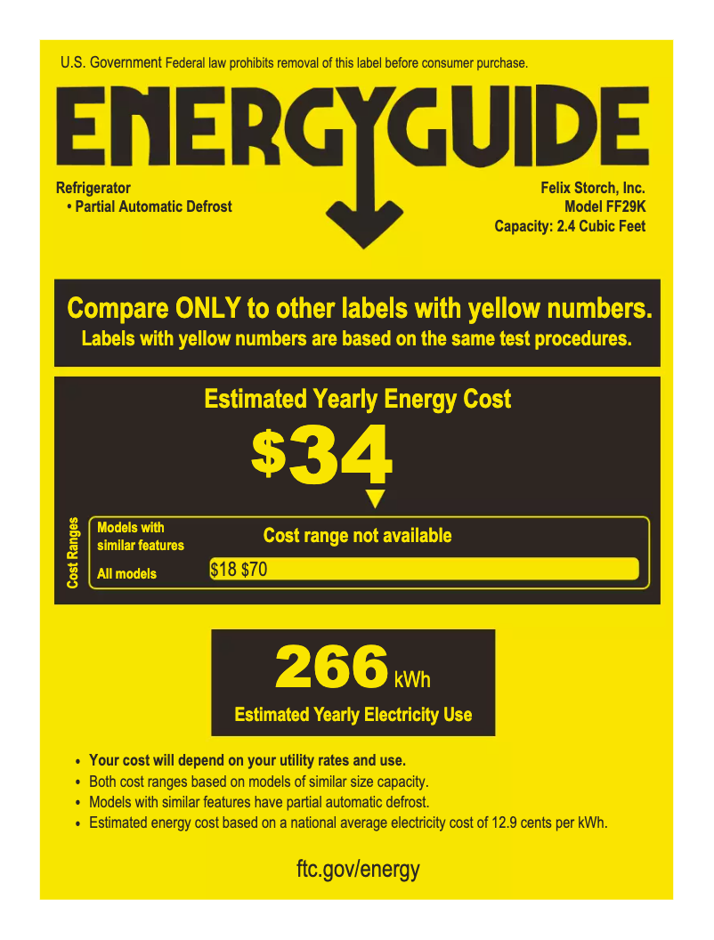 Page 1 de la notice Label énergétique Summit FF29K