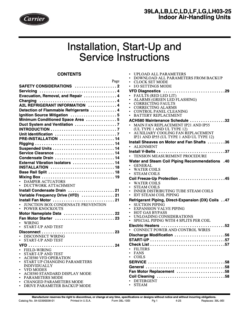 Page n°1 - Manuel utilisateur Carrier 39L