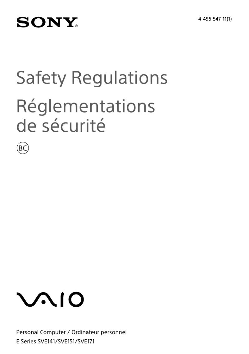 Page n°1 - Instructions de sécurité Sony Vaio SVE17135CXB