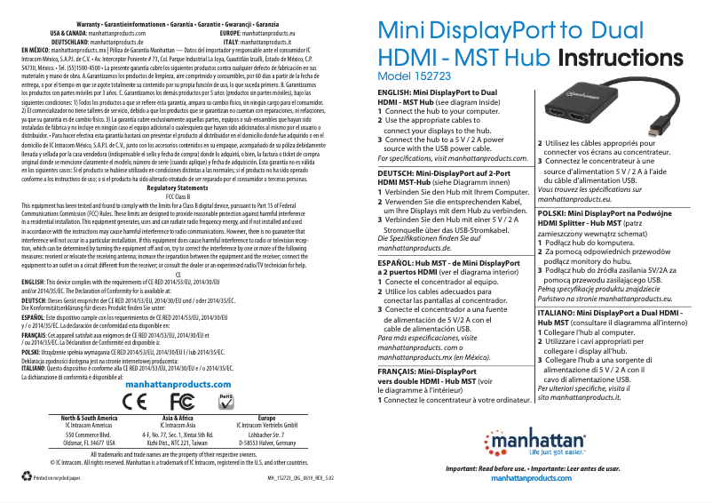 Page 1 de la notice Manuel utilisateur Manhattan 152723