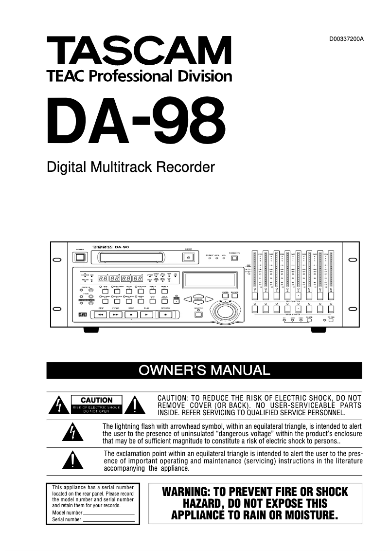Imagen de la primera página del manual del dispositivo DA-98