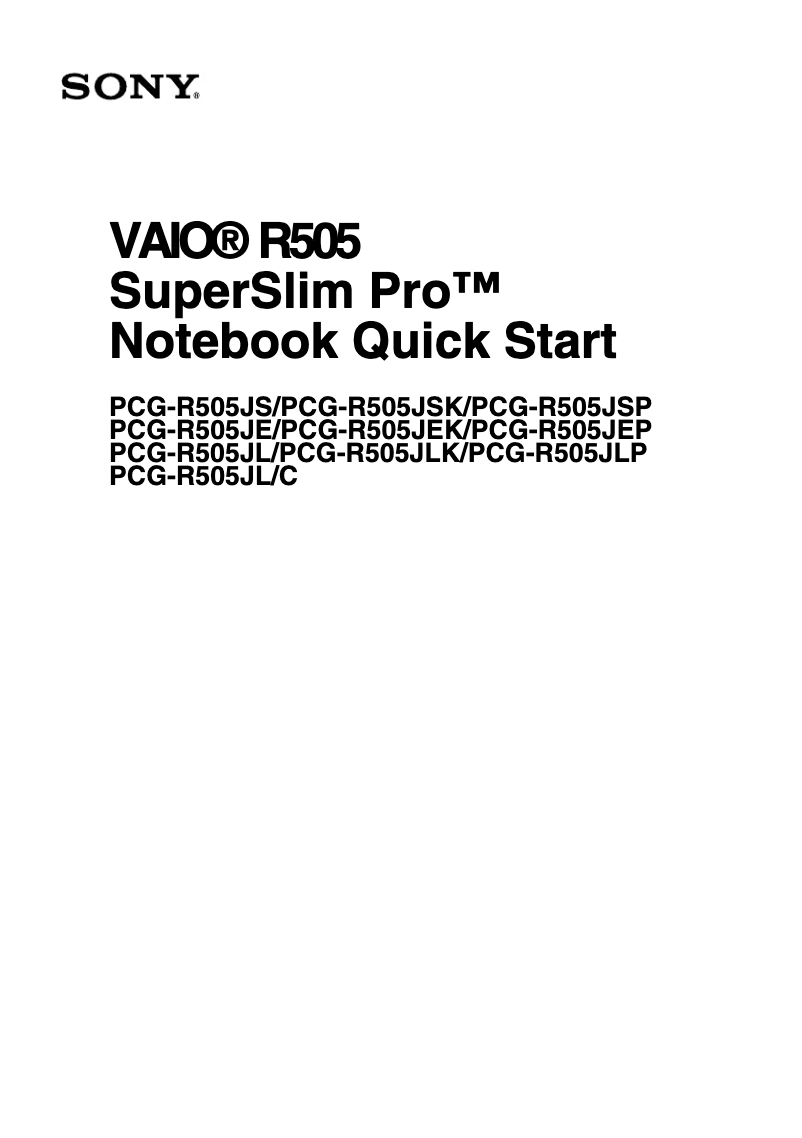Image de la première page du manuel de l'appareil Vaio PCG-R505JL