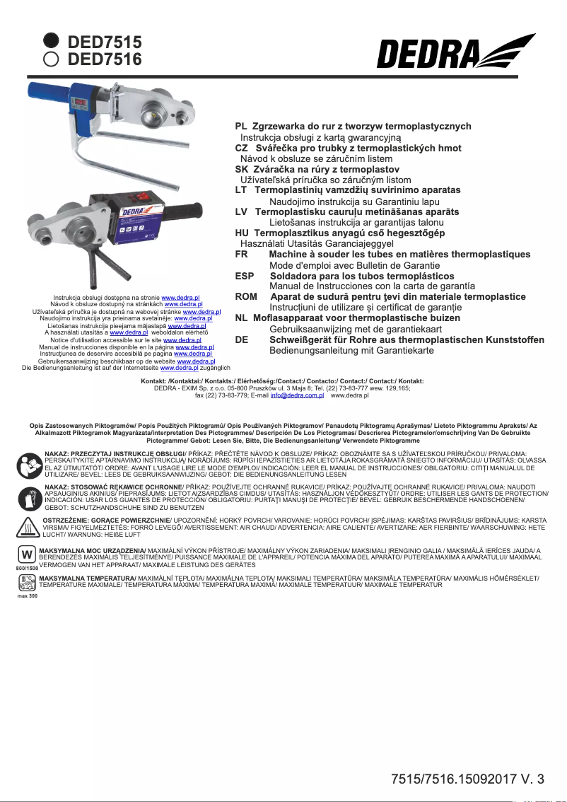 Page n°1 - Manuel utilisateur DEDRA DED7515