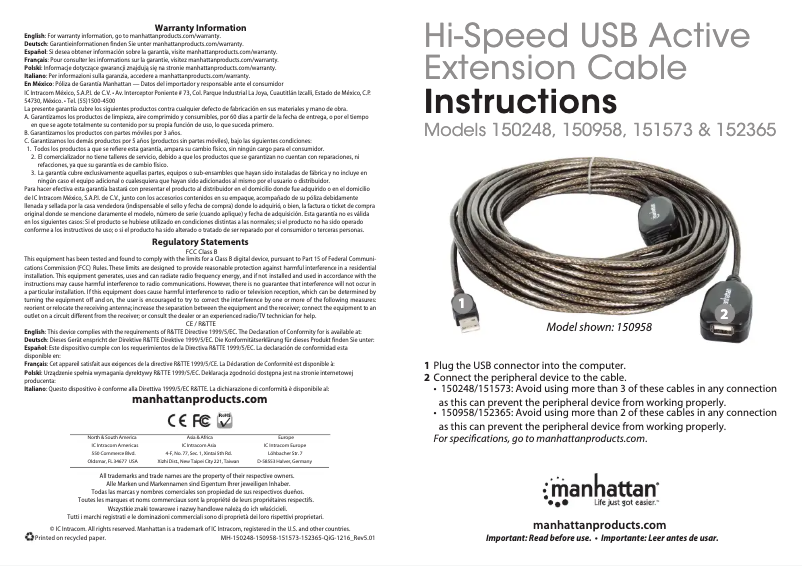 Page 1 de la notice Manuel utilisateur Manhattan 150248