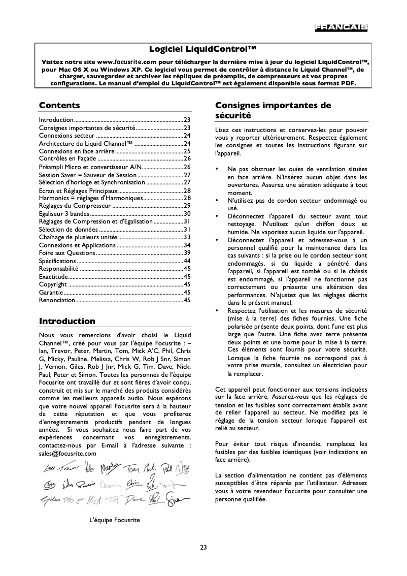 Page 1 de la notice Manuel utilisateur Focusrite The Liquid Channel