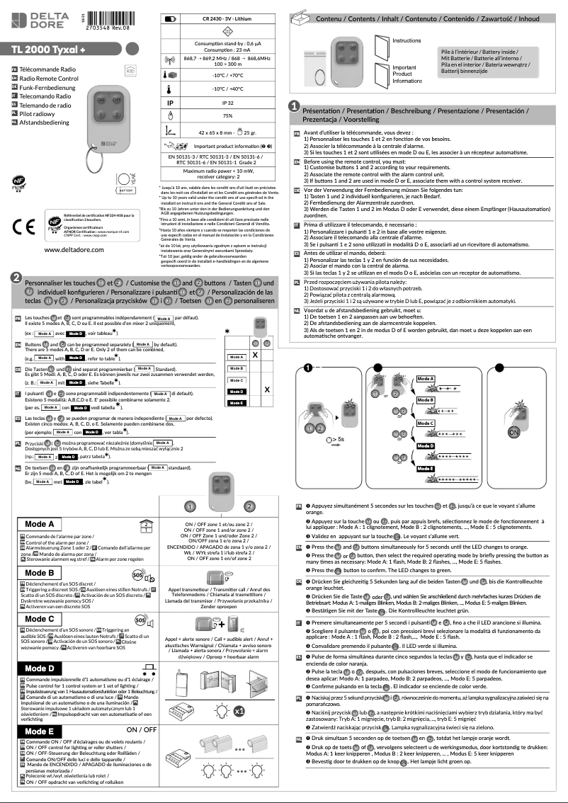 Image de la première page du manuel de l'appareil Tyxal+ TL 2000