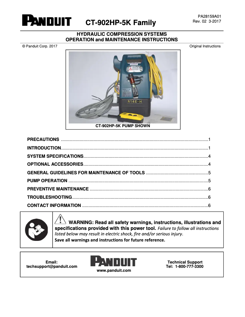 Page 1 de la notice Manuel utilisateur Panduit CT-902HP-5K