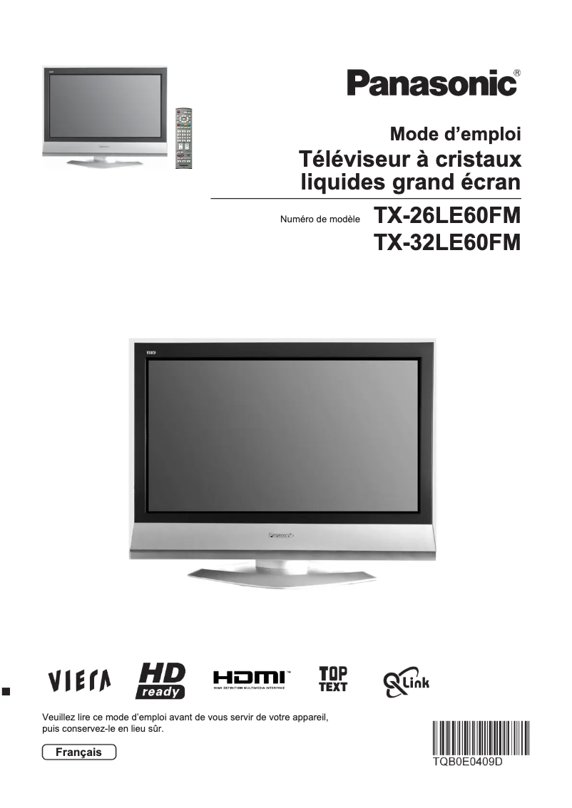 Page 1 de la notice Manuel utilisateur Panasonic Viera TX-32LE60FM