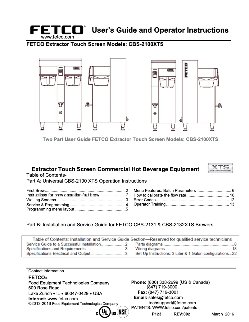 Page n°1 - Manuel utilisateur Fetco CBS-2131XTS