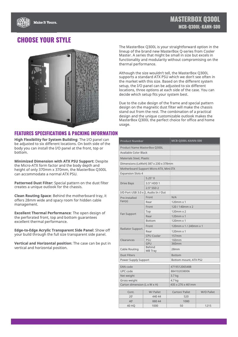 Image de la première page du manuel de l'appareil MasterBox Q300L