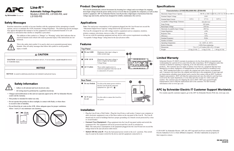 Page 1 de la notice Manuel utilisateur APC LS1000-RS
