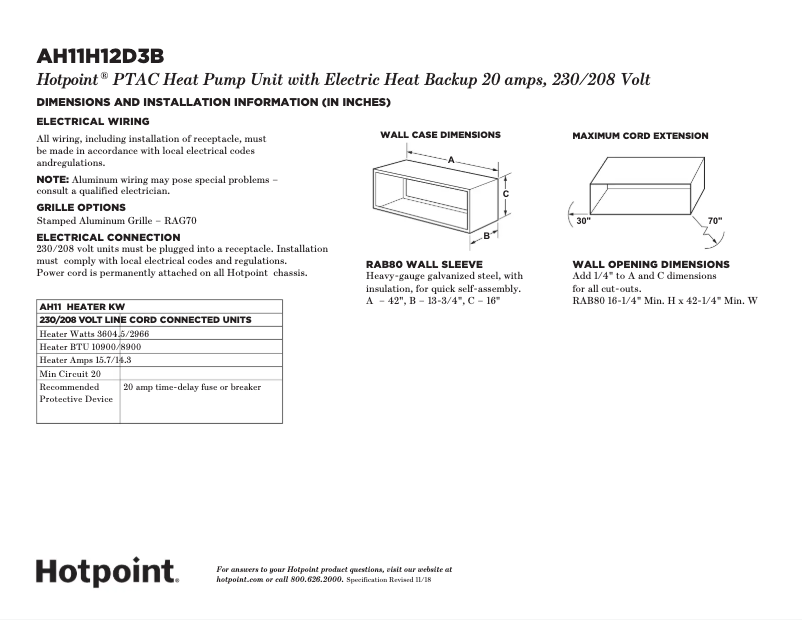 Page 1 de la notice Fiche technique Hotpoint AH11H12D5B
