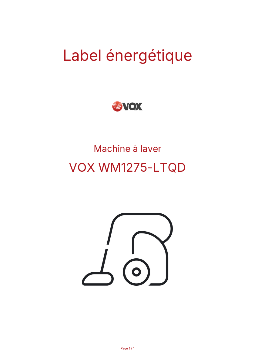 Page n°1 - Label énergétique VOX WM1275-LTQD