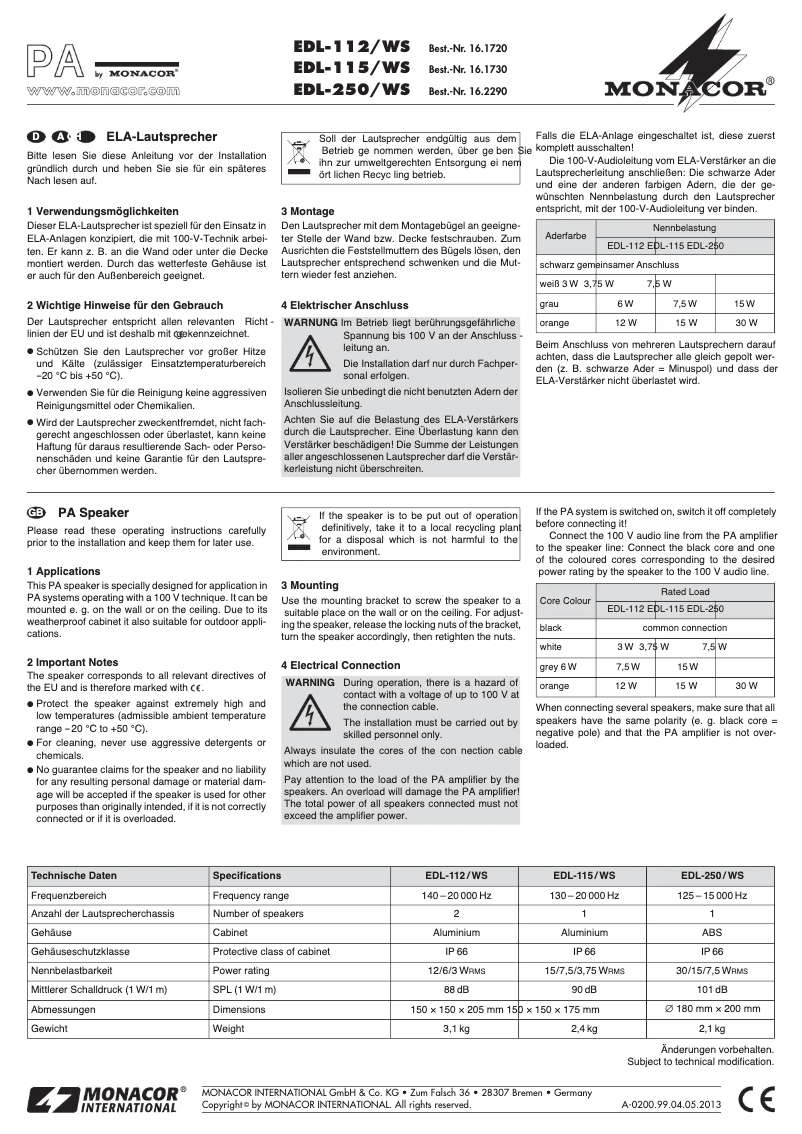 Página 1 del manual Manual de usuario Monacor EDL-112/WS