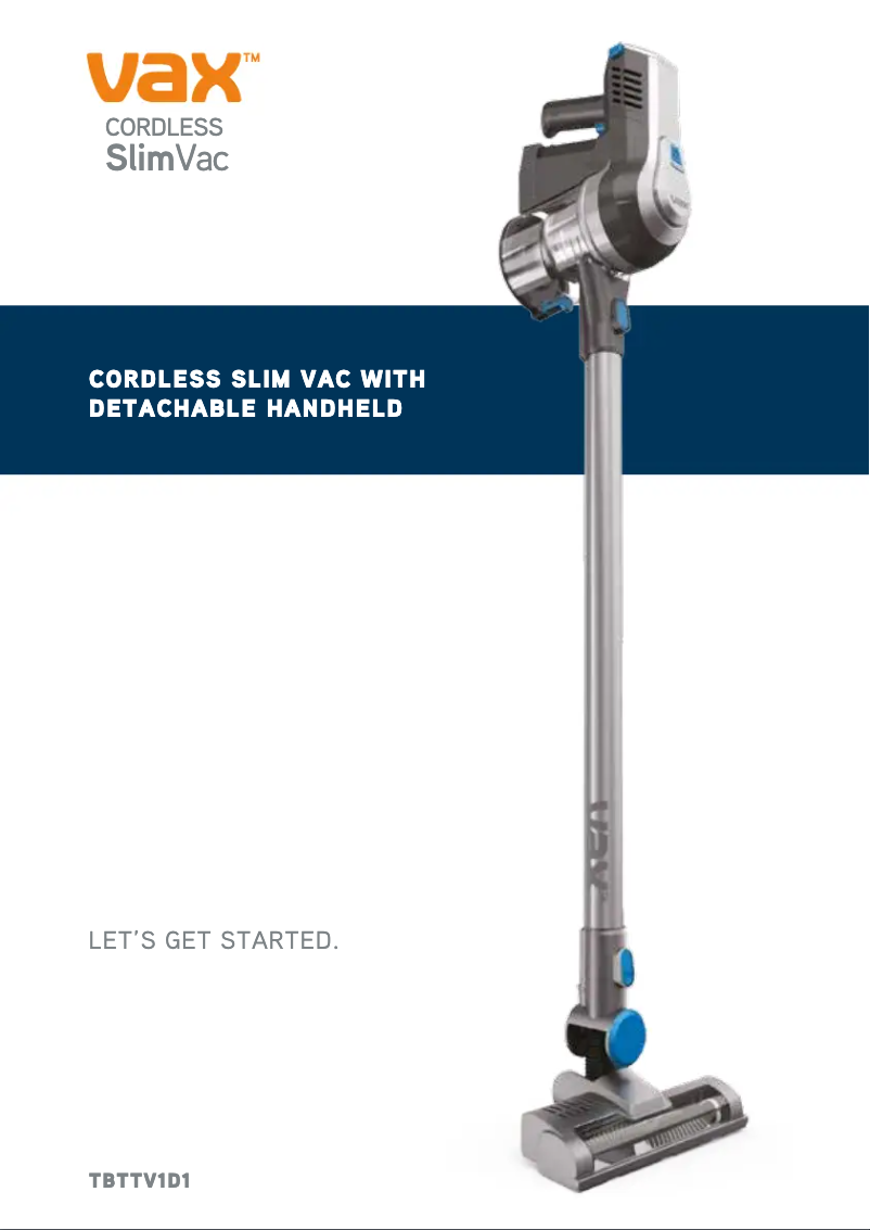 Page 1 de la notice Manuel utilisateur Vax Cordless SlimVac TBTTV1D1