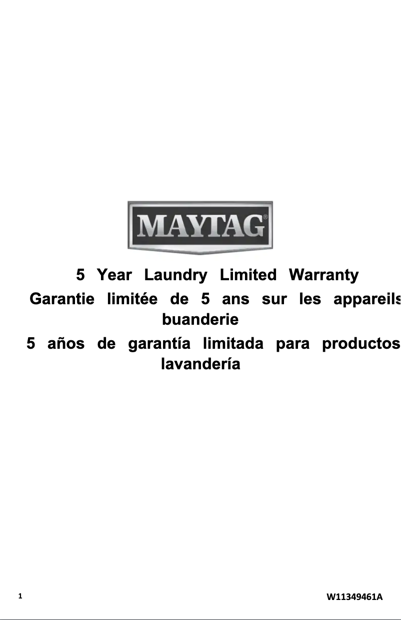 Page 1 de la notice Informations de garantie Maytag MVW6230RHW