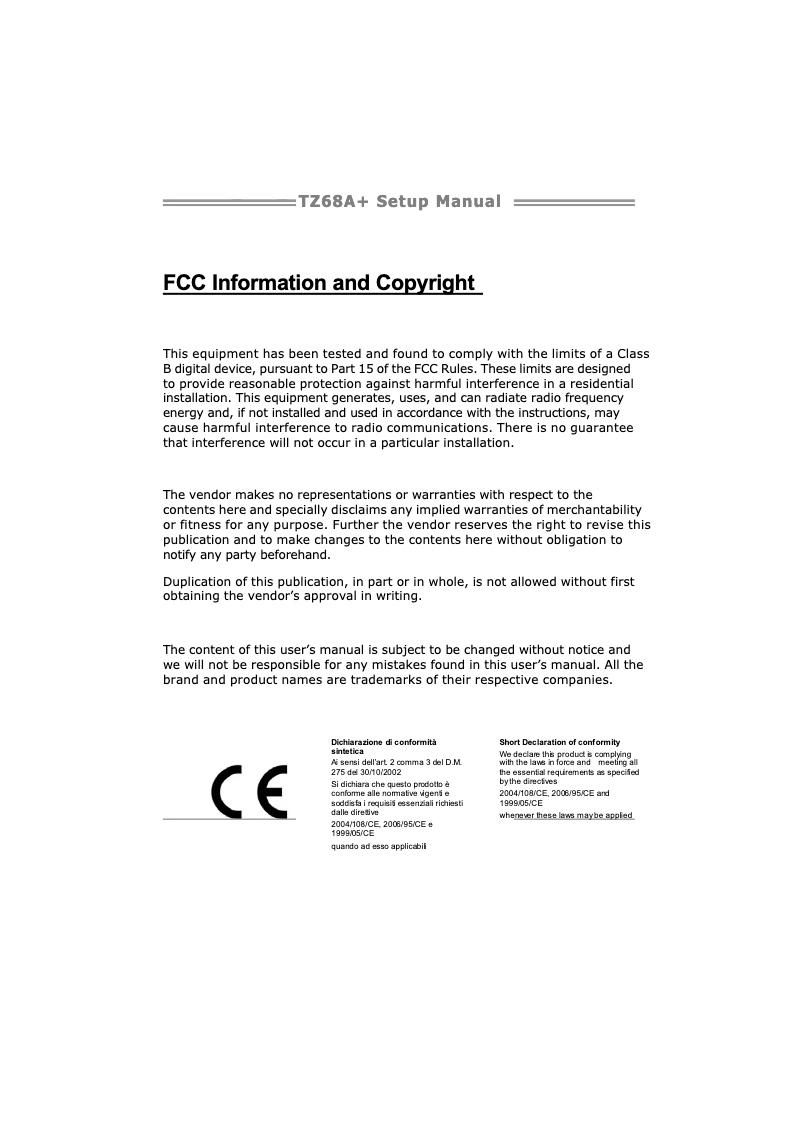 Page 1 de la notice Manuel utilisateur Biostar TZ68A+