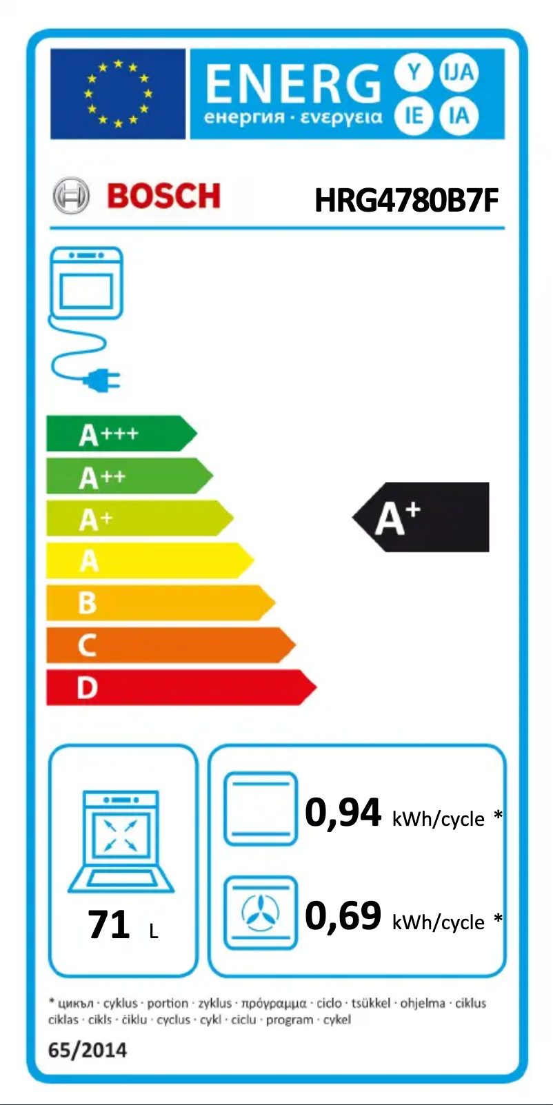 Page n°1 - Label énergétique Bosch HRG4780B7F