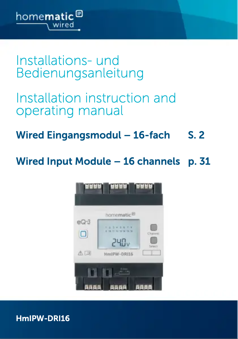 Page n°1 - Manuel utilisateur Homematic IP HMIPW-DRI16