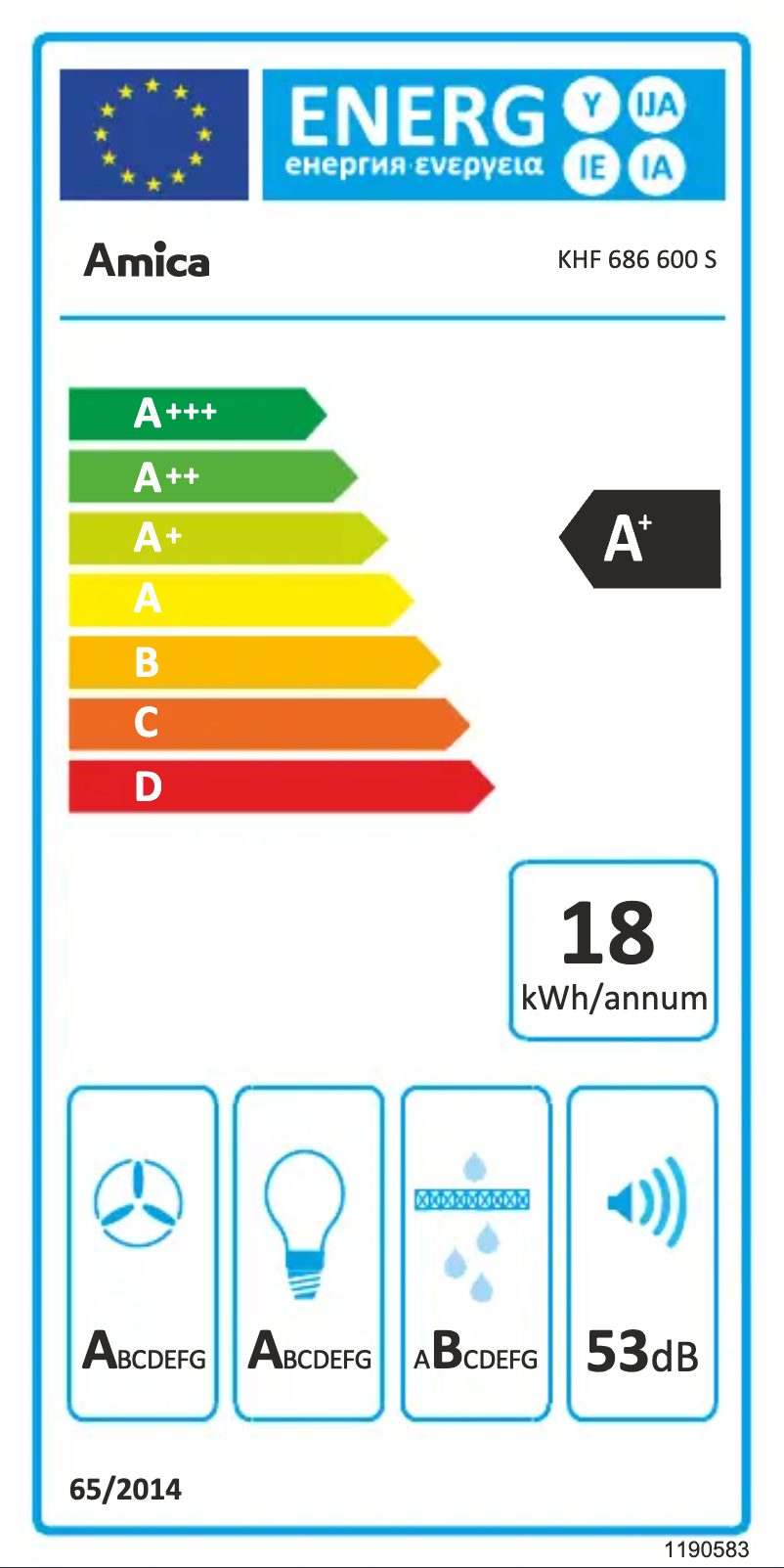 Page 1 de la notice Label énergétique Amica KHF 686 600 S