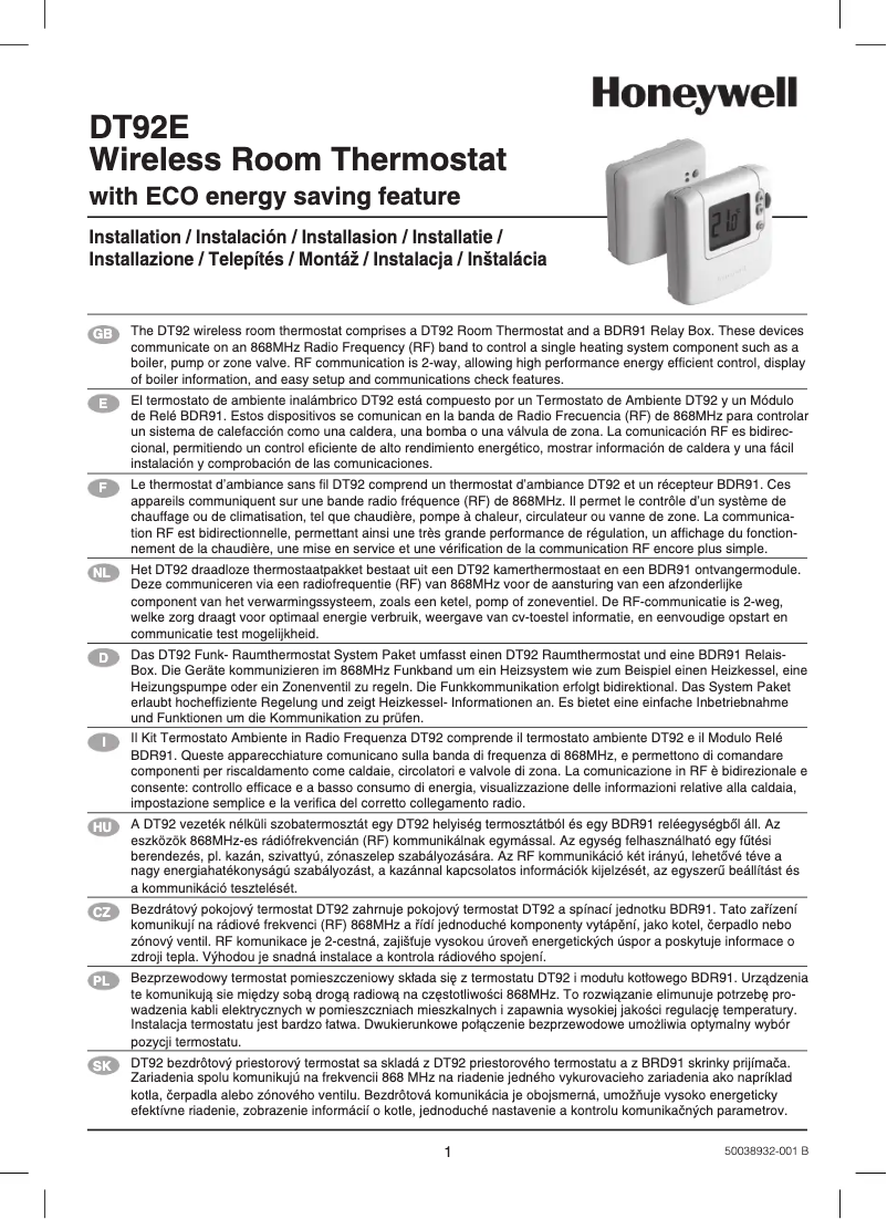 Page 1 de la notice Manuel utilisateur Honeywell DT92E