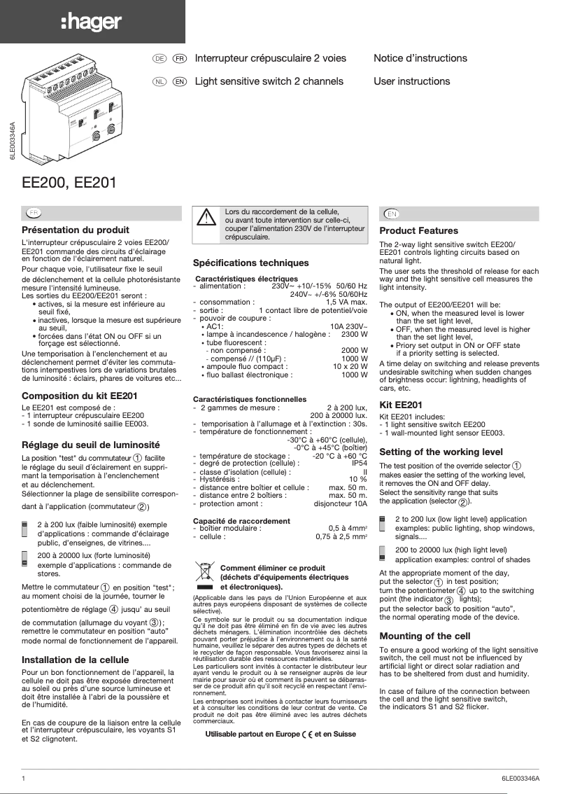 Image de la première page du manuel de l'appareil EE200