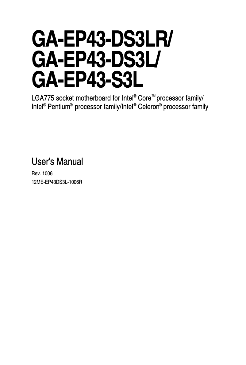 Page n°1 - Manuel utilisateur Gigabyte GA-EP43-DS3LR