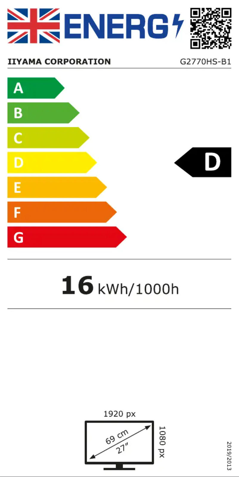 Página 1 del manual Etiqueta energética Iiyama G-Master G2770HS