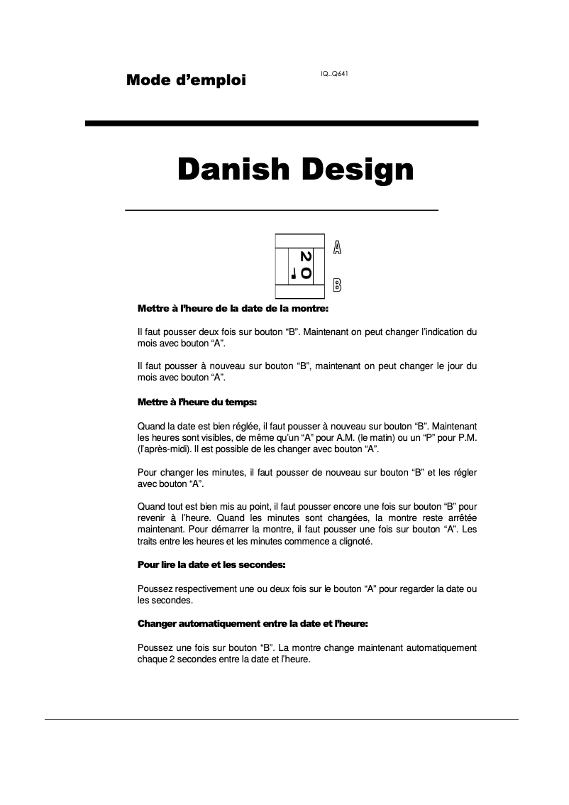 Page 1 de la notice Manuel utilisateur Danish Design Q641