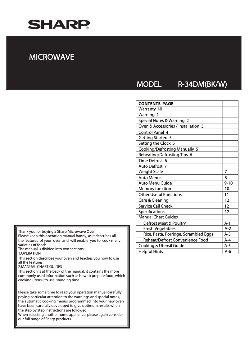 Page 1 de la notice Manuel utilisateur Sharp R-34DM