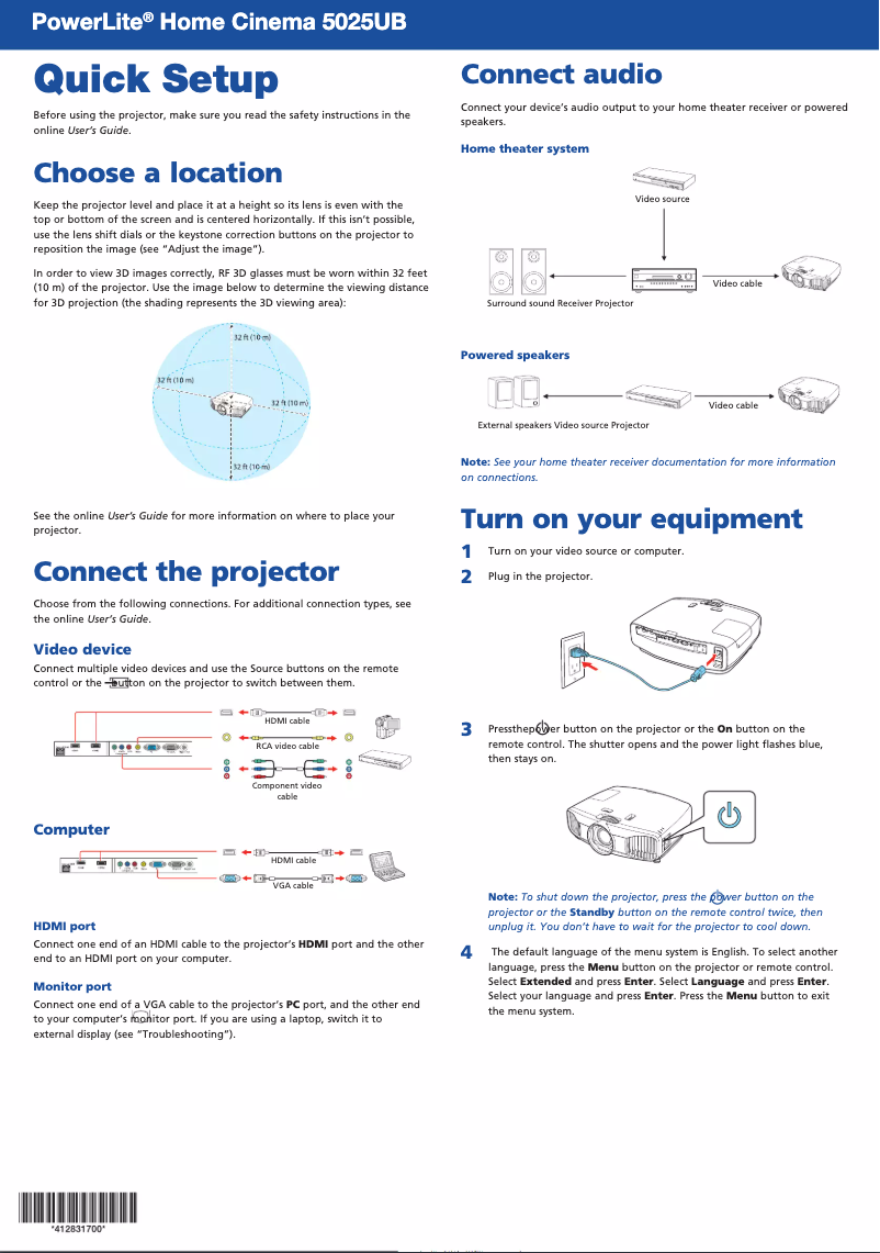 Page n°1 - Guide de démarrage rapide Epson PowerLite 5025UB