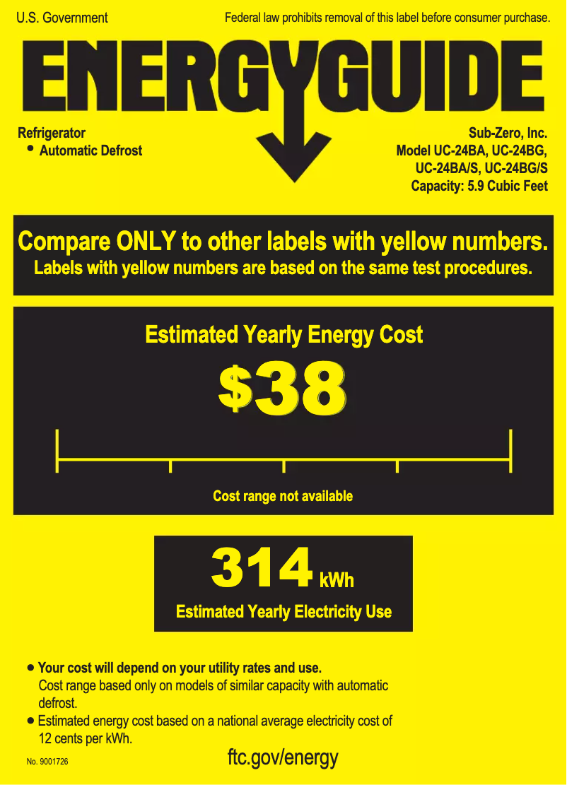 Page n°1 - Label énergétique Sub-Zero UC-24BG/O-LH