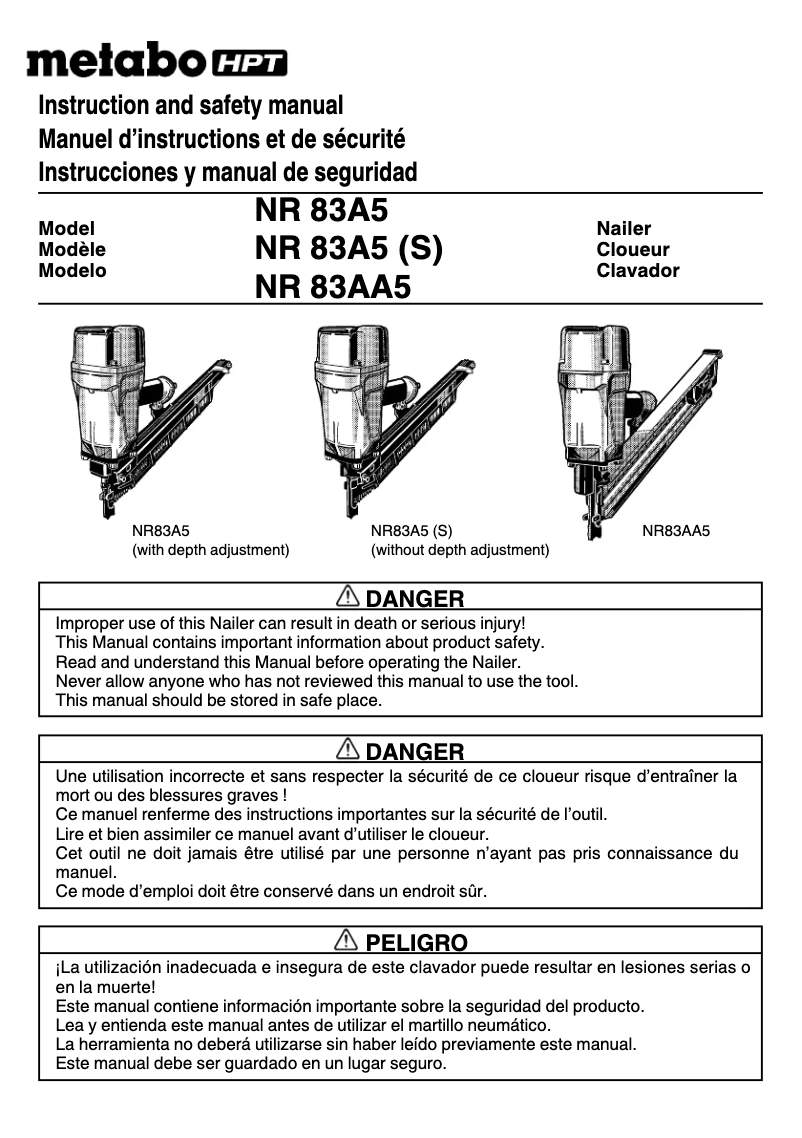 Page 1 de la notice Manuel utilisateur Metabo NR83A5S