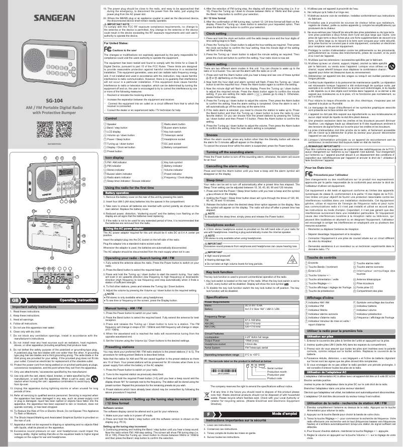 Página 1 del manual Manual de usuario Sangean SG-104