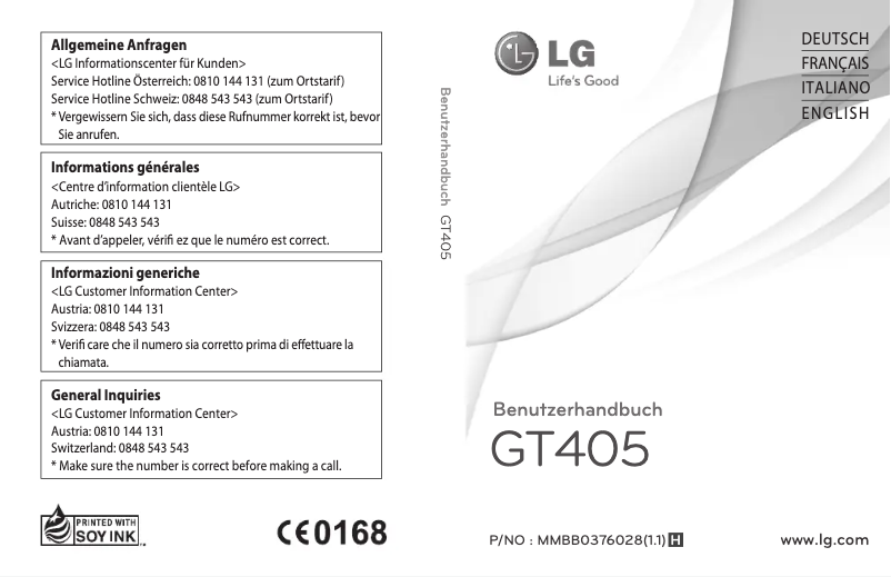 Page 1 de la notice Manuel utilisateur LG GT405GO