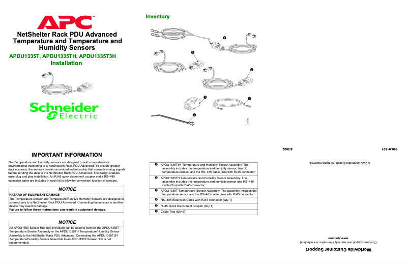 Page n°1 - Manuel utilisateur APC APDU1335T3H