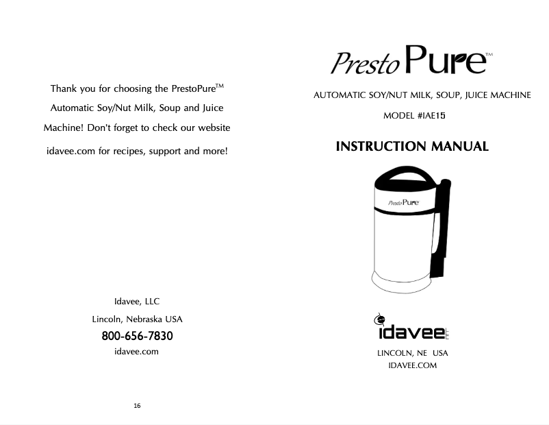 Page 1 de la notice Manuel utilisateur Presto Pure IAE15