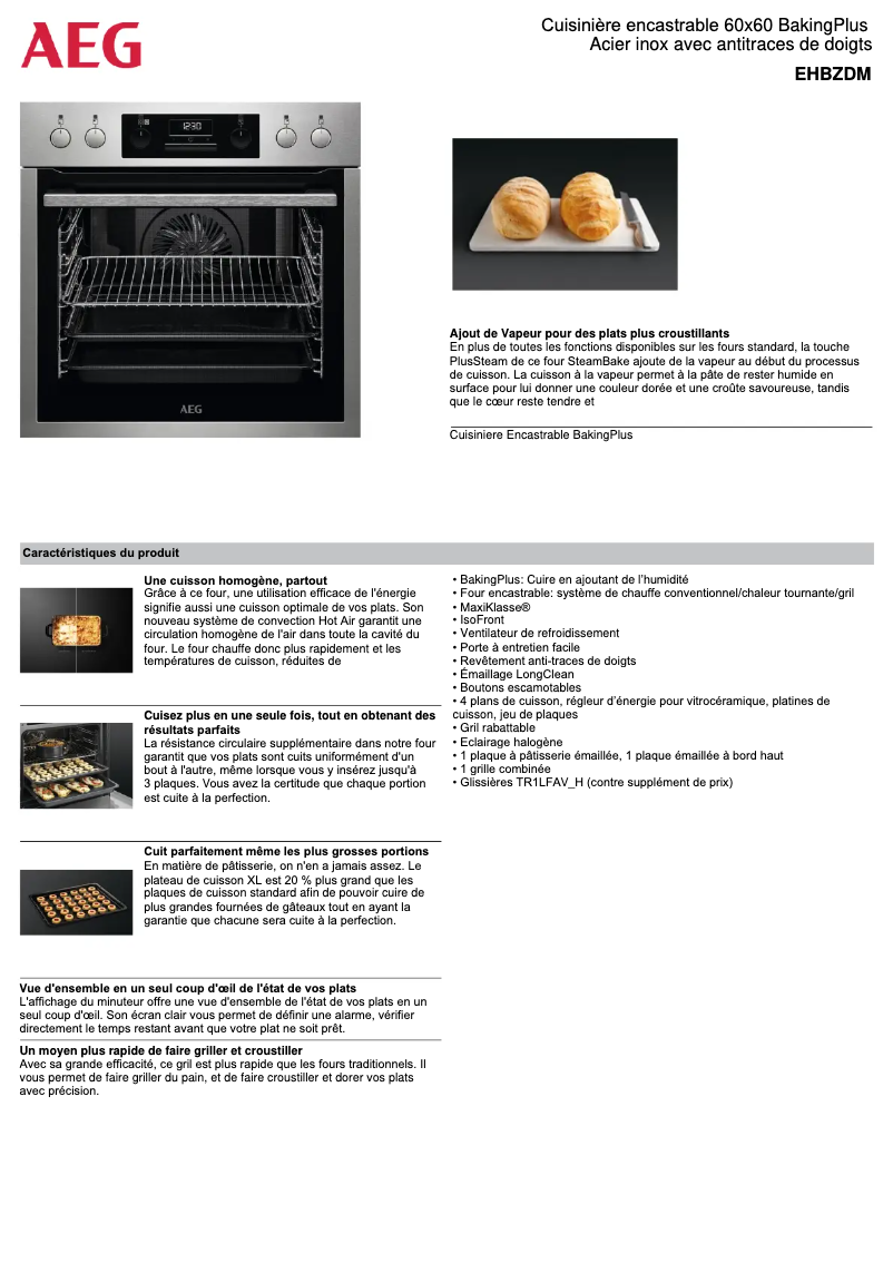 Page 1 de la notice Fiche technique AEG EHBZDM