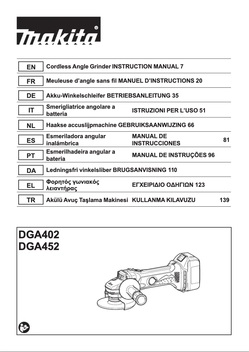 Page 1 de la notice Manuel utilisateur Makita DGA452