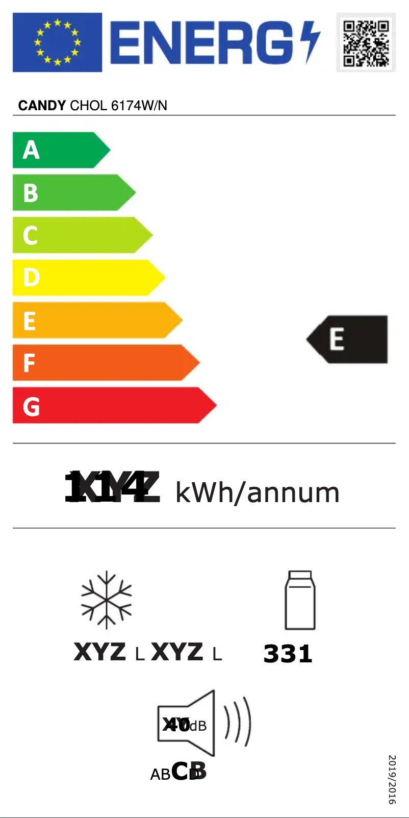 Page 1 de la notice Label énergétique Candy CHOL 6174W/N