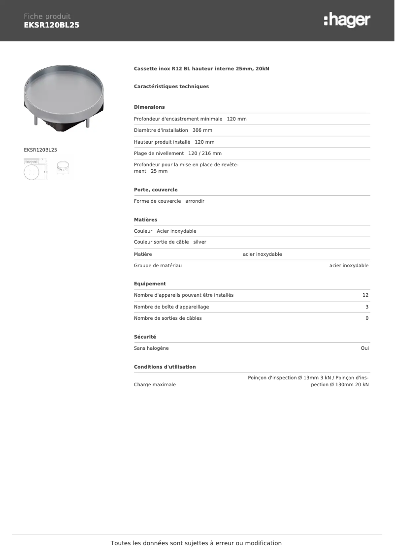 Image de la première page du manuel de l'appareil EKSR120BL25