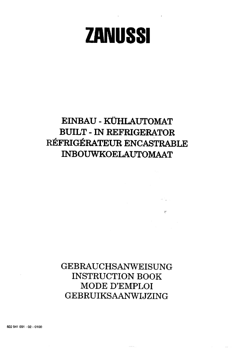 Page 1 de la notice Manuel utilisateur Zanussi ZI 9234 a