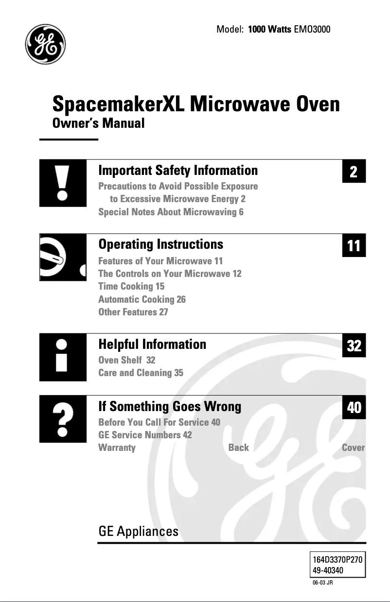 Page n°1 - Manuel d'utilisation et d'entretien GE EMO3000CSS